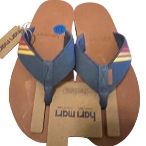 Hari Mari Flip Flops Men's Size 10 Brown Blue Stripe Memory Foam Toe Thong Sanda